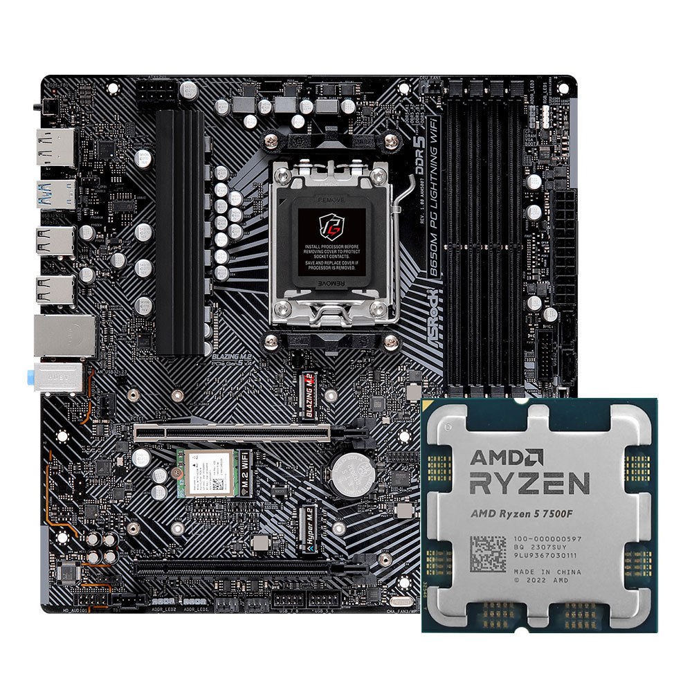 ASROCK B650M PG Lightning WiFi Motherboard + Ryzen 5 7500F CPU