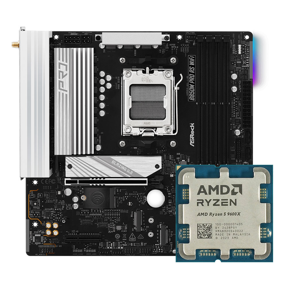 ASROCK B850M Pro RS WiFi Motherboard + Ryzen 5 9600X CPU