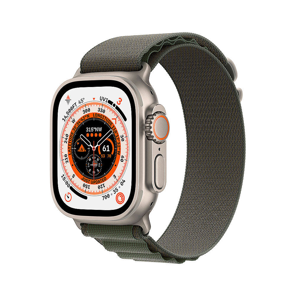 Apple Watch Ultra 49mm Titanium Case With Green Alpine Loop
