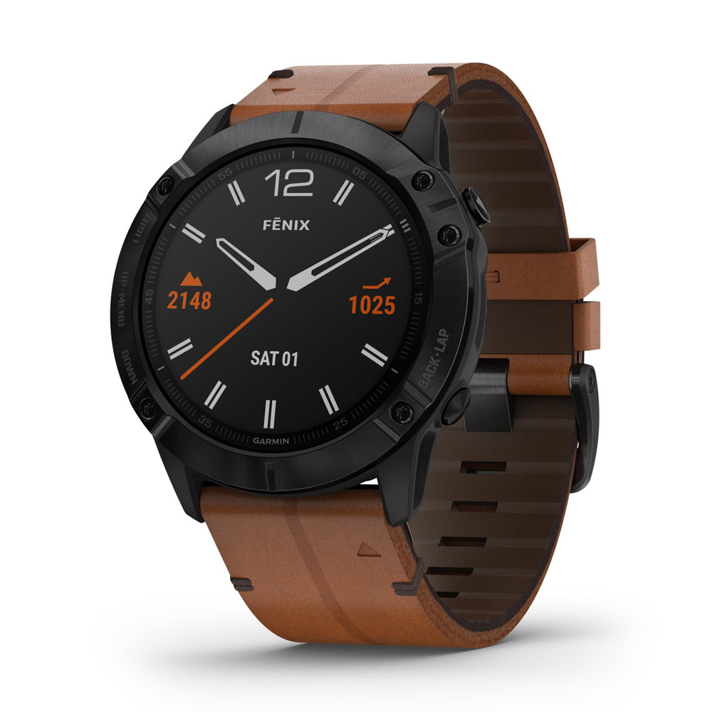 Garmin Fenix 6X Pro and Sapphire editions Black DLC with chestnut leather band watch 010-02157-14