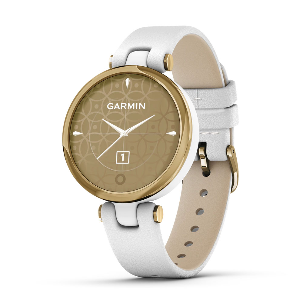 Garmin Lily Light Gold Bezel with White Case and Italian Leather Band 010-02384-A3
