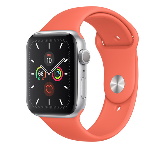 Apple Watch 5 GPS 44mm Silver Aluminum Case With Clementine Sport Band