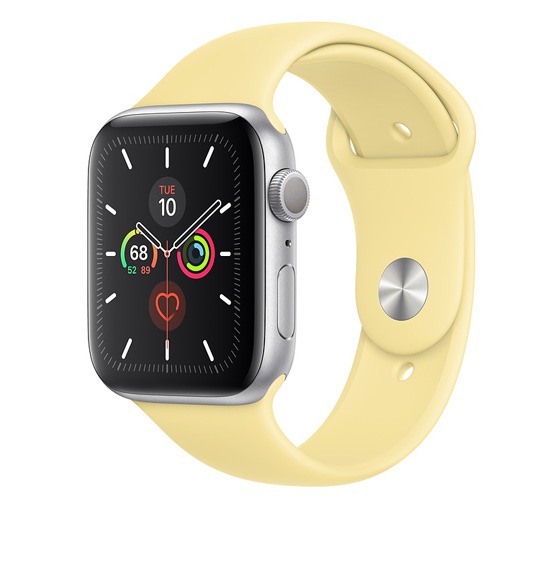 Apple Watch 5 GPS 44mm Silver Aluminum Case With Lemon Cream Sport Band