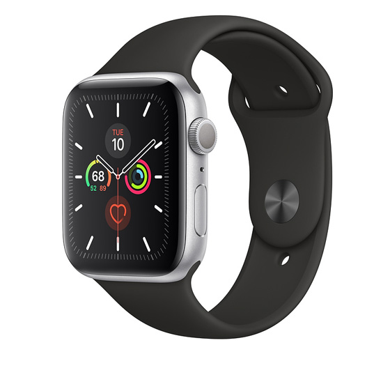 Apple Watch 5 GPS 44mm Silver Aluminum Case With Black Sport Band