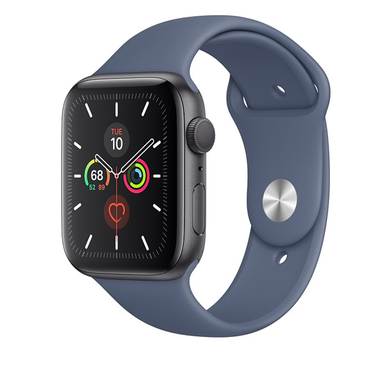 Apple Watch 5 GPS 44mm Space Gray Aluminum Case With Alaskan Blue Sport Band