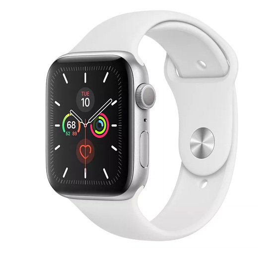 Apple Watch 5 GPS 44mm Silver Aluminum Case With White Sport Band