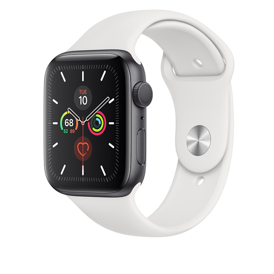 Apple Watch 5 GPS 44mm Space Gray Aluminum Case With White Sport Band