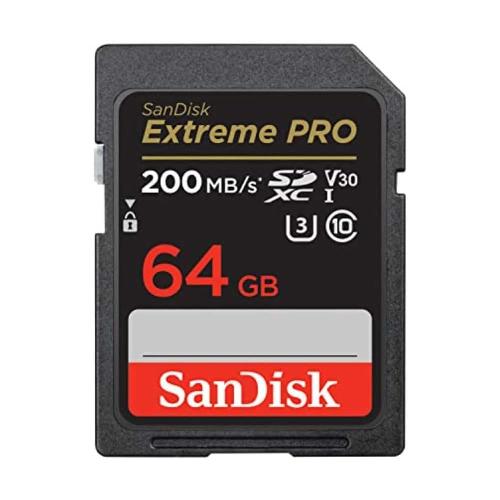 SanDisk SDXC Extreme Pro Class 10 UHS-I U3 V30 Speed 200MB/s 64GB Memory Card