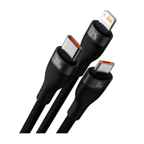 Baseus Flash Series Ⅱ One-for-three Fast Charging USB to M+L+C 1.2M 100W