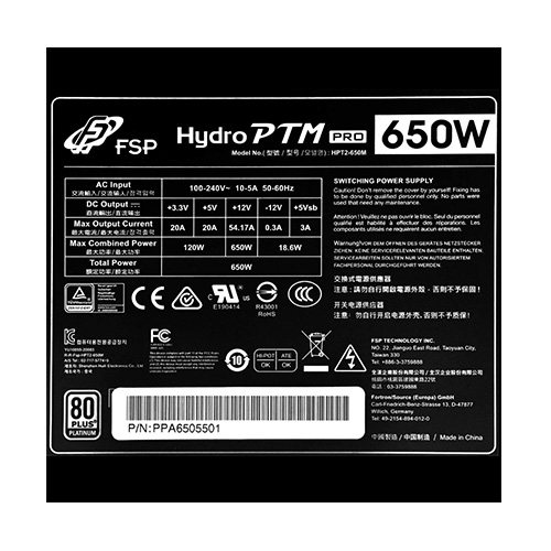 پاور اف اس پی Hydro PTM Pro 650W Platinum FSP Hydro PTM Pro 650W Platinum Full-Modular Power Supply