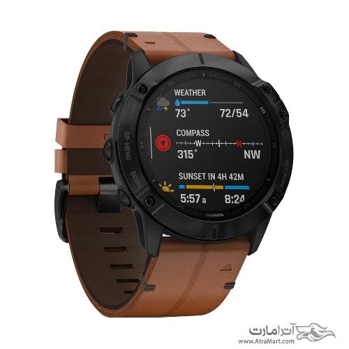 ساعت گارمین مدل Fenix 6X Pro and Sapphire editions Black DLC with chestnut leather band Garmin Fenix 6X Pro and Sapphire editions Black DLC with chestnut leather band watch 010-02157-14