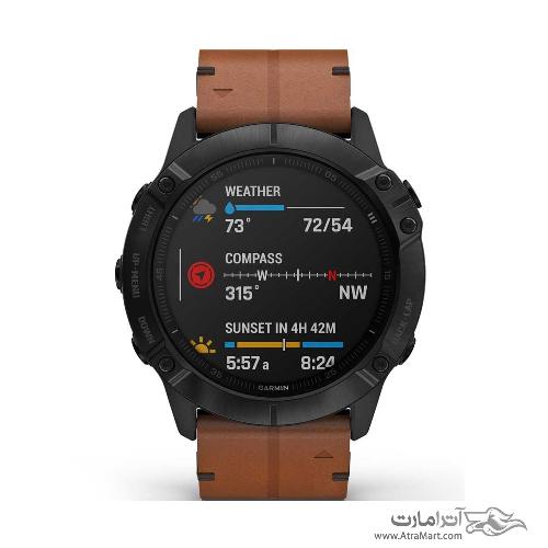 ساعت گارمین مدل Fenix 6X Pro and Sapphire editions Black DLC with chestnut leather band Garmin Fenix 6X Pro and Sapphire editions Black DLC with chestnut leather band watch 010-02157-14