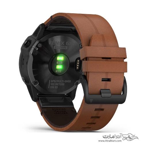 ساعت گارمین مدل Fenix 6X Pro and Sapphire editions Black DLC with chestnut leather band Garmin Fenix 6X Pro and Sapphire editions Black DLC with chestnut leather band watch 010-02157-14