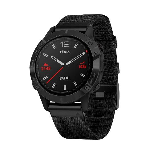 ساعت گارمین مدل Fenix 6 Pro and Sapphire Editions Black DLC with heathered black nylon band Garmin Fenix 6 Pro and Sapphire Editions Black DLC with heathered black nylon band watch 010-02158-17