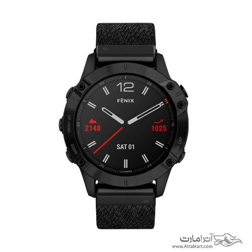 ساعت گارمین مدل Fenix 6 Pro and Sapphire Editions Black DLC with heathered black nylon band Garmin Fenix 6 Pro and Sapphire Editions Black DLC with heathered black nylon band watch 010-02158-17