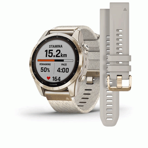 ساعت گارمین fenix 7S Sapphire Solar Cream Gold Titanium with Cream Heathered Nylon Band fenix 7S Sapphire Solar Cream Gold Titanium with Cream Heathered Nylon Band 010-02539-39