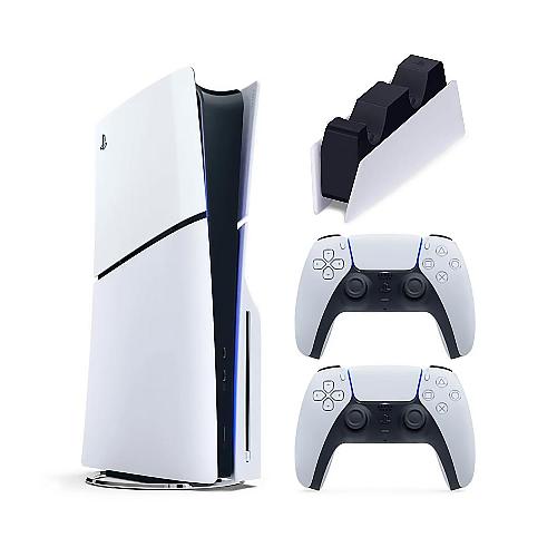 PlayStation 5 Slim Standard Edition with White DualSense Controller and DualSense Charging Station - Region Europe