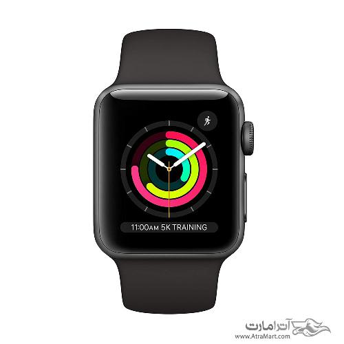 ساعت هوشمند اپل واچ 3 مدل Space Gray Aluminum Case با دستبند خاکستری اسپرتی Apple Watch Series 3 GPS 38mm Space Gray Aluminum Case With Gray Sport Band